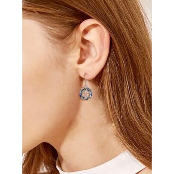 Tree of Life Blue & Purple Crystal Earrings – Spiritual Boho Jewelry - Picture 4 of 6